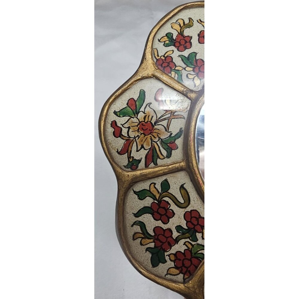 Peruvian Reverse Painted Wall Mirror Glass Handcrafted Peru Floral 6" Victorian - Picture 6 of 10
